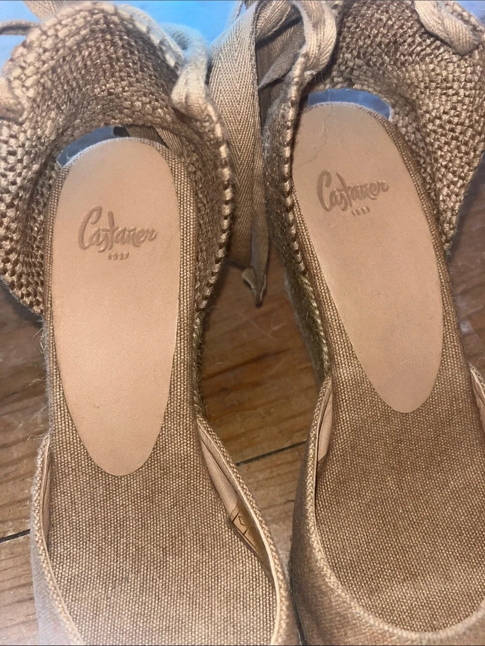 Castaner Taupe / Tan Canvas Espadrille Wedge with Ankle Tie